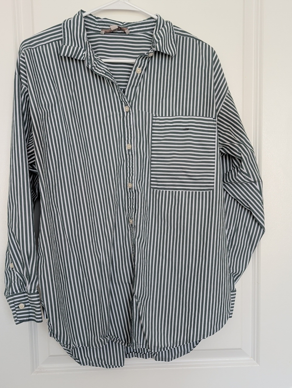 LOFT Green Striped Button-Down Shirt